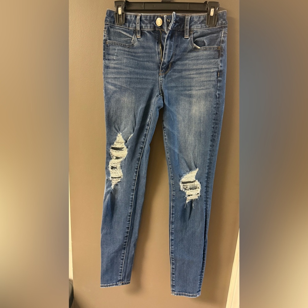 American Eagle Outfitters Ripped Blue Skinny Jeans